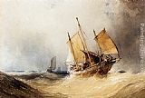 Open Paintings - A Fishing Smack And Other Shipping On Open Seas by William Callow